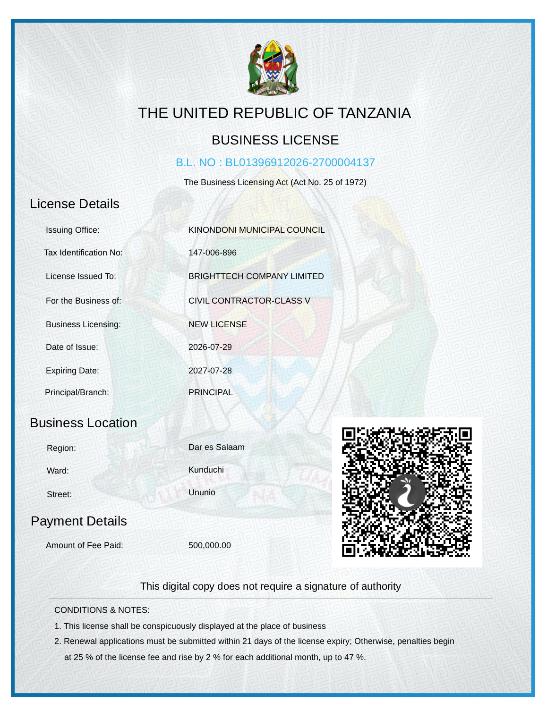 Business license certificate