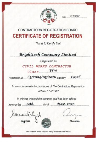 Contractors Registration Board certificate